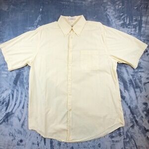 VTG Barry Bricken Mens Yellow Blue Plaid S/S Button Down Cotton Shirt XL